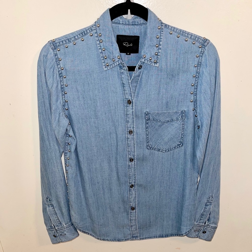 Rails Ingrid Studded Chambray Denim Button Down, XS